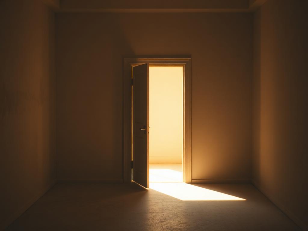 An open doorway with warm sunlight falling through it